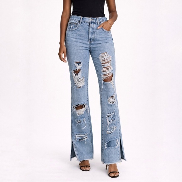 Alice + Olivia Denim - AO.LA by Alice and Olivia Jeans 25 Light Indigo Distressed Split Hem Denim